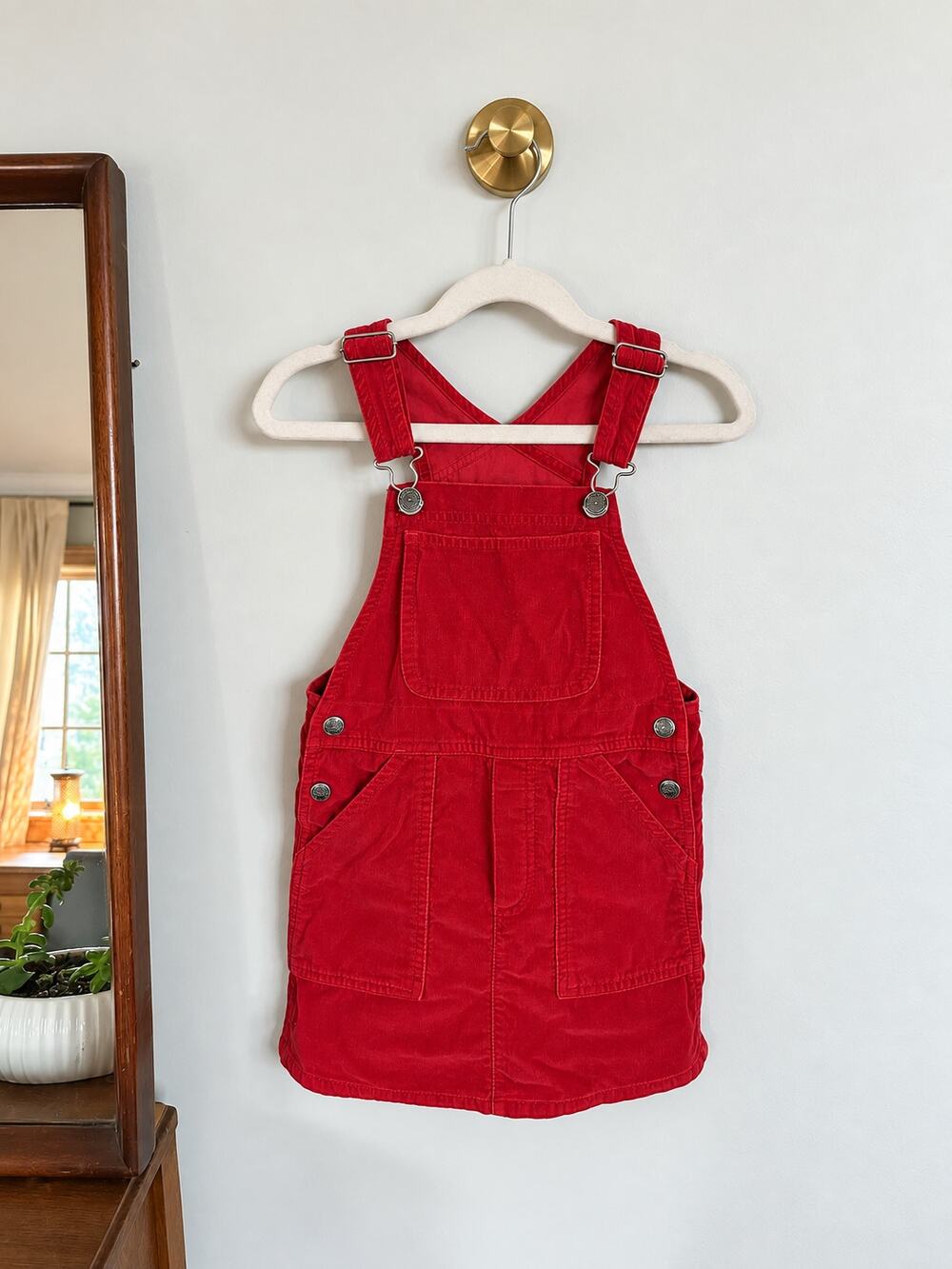 Arizona Jean Co Girls Red Corduroy Overall Jumper Dress Size 5 Y2K